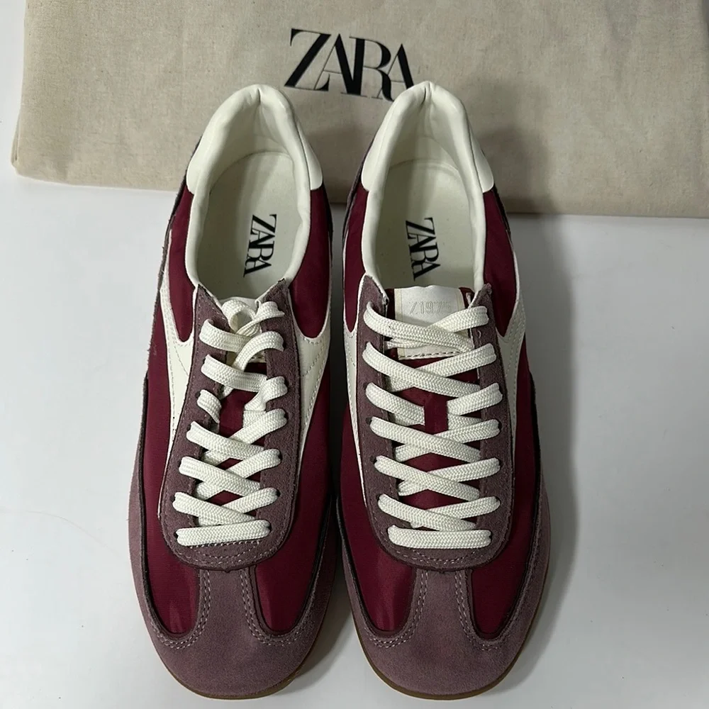 Zara Men's Maroon and Cream Sneakers - Picture 3 of 17